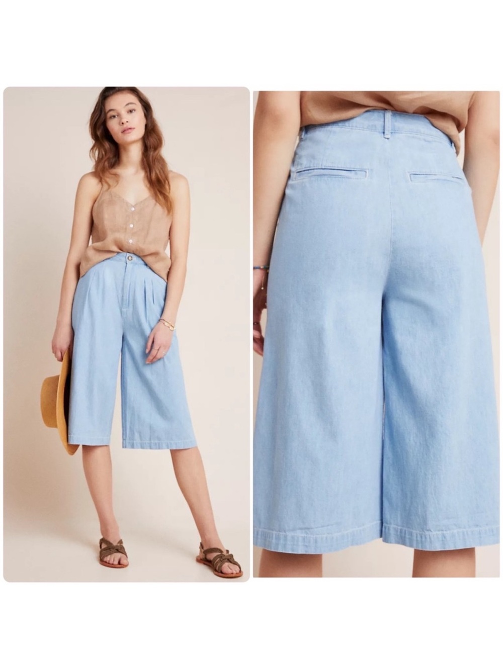 Pilcro and the letterpress by Anthropologie Mina Chambray Culottes Gaucho Pants